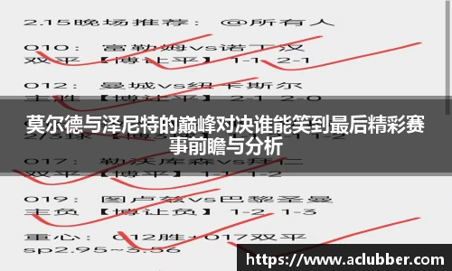 莫尔德与泽尼特的巅峰对决谁能笑到最后精彩赛事前瞻与分析